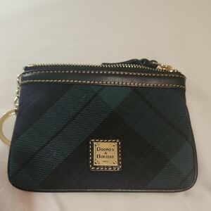 Dooney & Bourke Blue and Green Tartan Coin Purse with Gold Accents